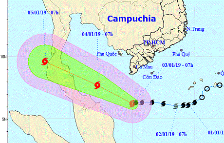 Bão số 1 giật cấp 11, cách mũi Cà Mau 240 km, sóng biển cao 2-5 m