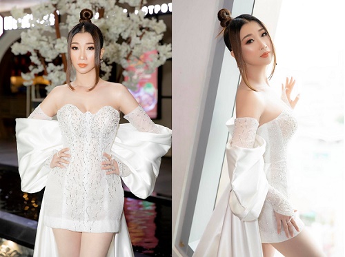 Hoa hậu Ngọc Liên xinh đẹp rạng ngời, khoe làn da không tì vết tại sự kiện