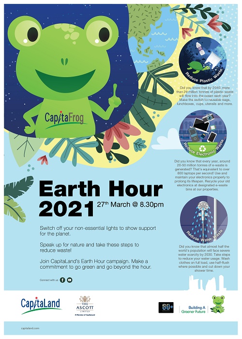 CapitaLand là một trong những tập đoàn phát triển bền vững nhất thế giới lần thứ chín, hơn 23 dự án tại Việt Nam hưởng ứng Giờ Trái đất 2021