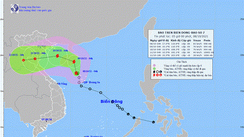 Bão số 7 trên Biển Đông di chuyển theo hướng Bắc, gió giật cấp 10