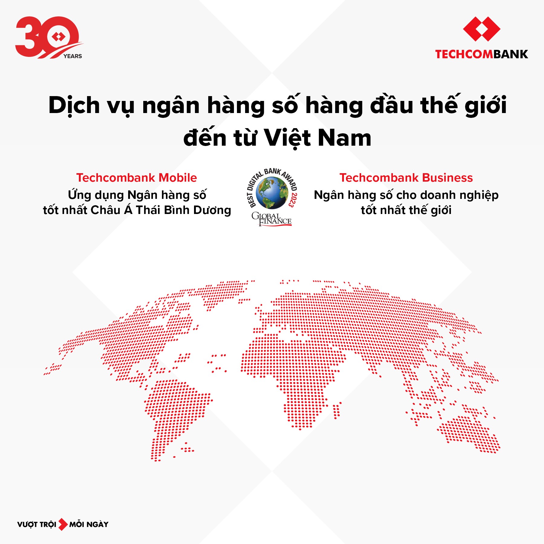 Techcombank thắng giải thưởng Dịch vụ ngân hàng số hàng đầu thế giới từ Global Finance