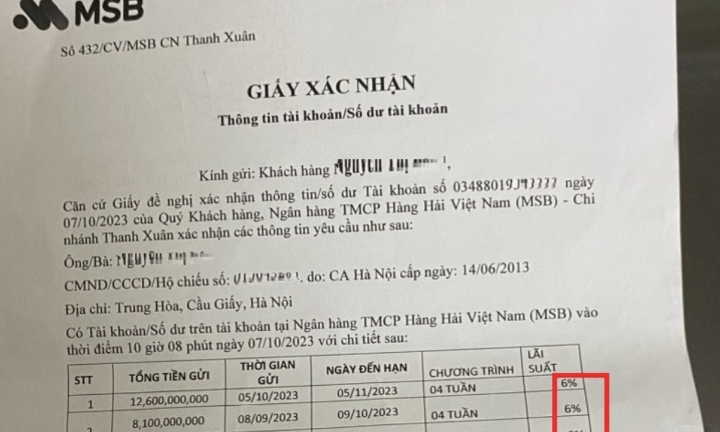 Vụ mất trăm tỷ ở Ngân hàng MSB: Khách hé lộ văn bản trả lãi bất thường